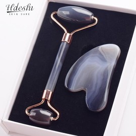 Ashe 회색 마노 옥 롤러 마사지 구 아슈 스크레이퍼 얼굴 스킨 케어 도구 자연 바디 백 뷰티 리프팅 롤 [04 하얀색] Gray Moonstone Roller Massage Ball Ashu Scraper Face Skin Care Tool Natural Body Back Beauty Lifting Roll [04 White]