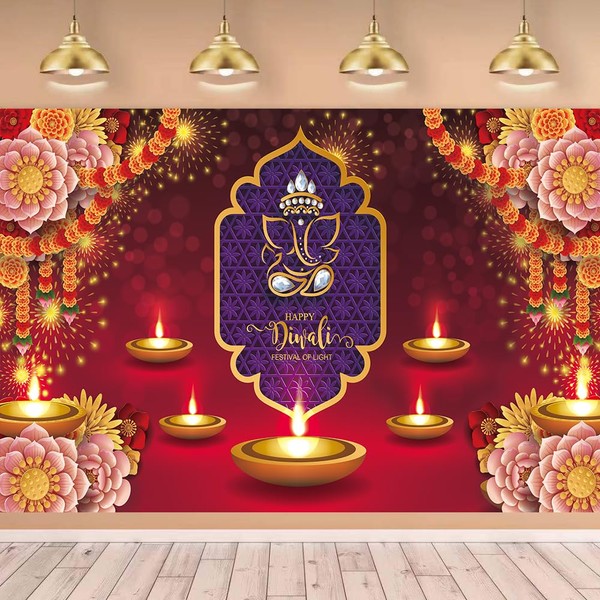 KYMY Happy Diwali Backdrop, Happy Diwali Festival Banner with 70.8X43.3inch,