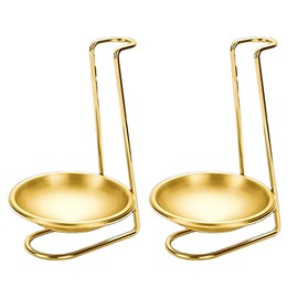 2 Pieces Stainless Steel Spoon Rest Holder with Bowl Spoon Rack Standing Spoon Rest Vertical Spoon Rest Soup Ladle Holder Ladle Rest for Kitchen Counter, Gold