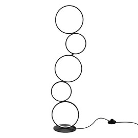 SUNLLOK Modern 5 Rings Dimmable LED Floor Lamp for Living Room, Industrial Black Circle Standing Lamp with Switch, Black Tall Reading Floor Light for Kitchen Island, Bedroom, Office, Restaurant