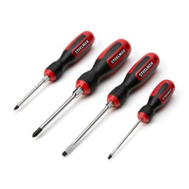 STEELMAN 4-Piece Comfort Grip Screwdriver Set, 1/8-inch x 3-inch and 3/16-inch x 4-inch Slotted Drivers and PH1 x 3-inch and PH2 x 4-inch Phillips Head Drivers, Magnetic Tips