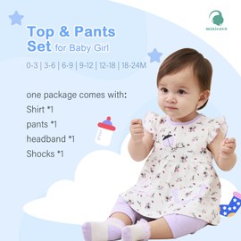 Minicoco Baby Girl Purple Clothes Set - 4-Piece Ruffle Skirt, Pants, Headband & Socks,100% Cotton Outfit for Infant & Toddler