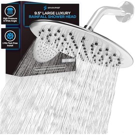 SparkPod Cabezal de ducha grande de 9.5 pulgadas, cabezal de ducha de lluvia de lujo, cabezal de ducha de alta presión, cobertura de cuerpo completo con boquillas de silicona antiobstrucciones, sin complicaciones, fácil de instalar (1/2 NPT, Cromo)