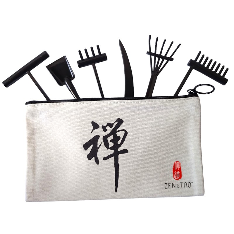 ZEN&TAO Japanese Miniature Zen Garden Six Pieces Tools Kit Set