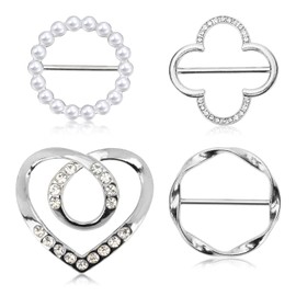 Tasodin 4 PCS Scarf Ring Clips Shawl Clips, Shirt Ties Clips for Women Clothing, Scarf Rings and Slides for Scarves, Metal Shirt Clip Buckle, Silver