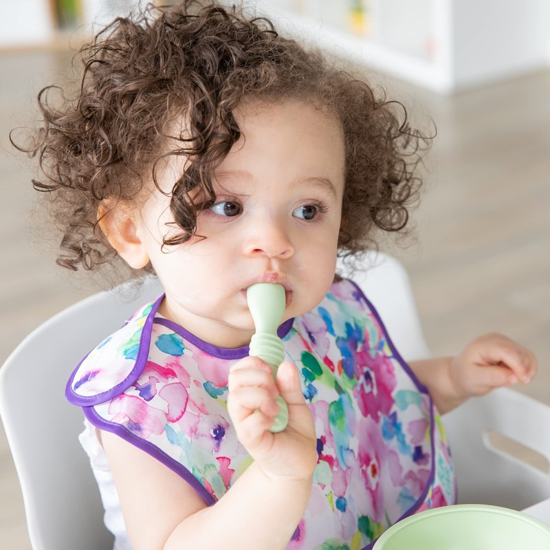 Bumkins Baby Utensil Set, Silicone Trainer Spoons for Dipping, Soft