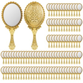 100 Pack Vintage Handheld Mirrors for Makeup, Gold Embossed Floral Portable Princess Mirror, Antique Make Up Mirrors Bulk Set for Women Girls Party Favors Salon Travel Decoration