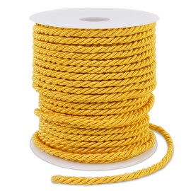 LEREATI Golden Yellow Polyester Cord 3 mm x 25 m, 3-Ply Soft Craft Rope Satin Cord Trim Decorative Twisted Macrame Cord for DIY Crafts Curtain Tie Honor Cord Gift Bags