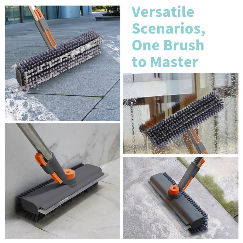 Floor Scrub Brush with Long Handle, 3 in 1 Scrape
