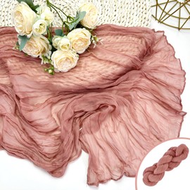 Booque Valley Dusty Blush Cheesecloth Table Runner 10ft Super Soft Boho Wrinkled Gauze Sheer Cloth for Baby Shower Baptism Birthday Party Wedding Centerpiece Table Decoration, 35x120 Inch