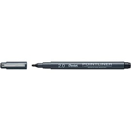 Pentel Pointliner Calligraphy S20P-C20A Fineliner with Metal Calligraphy Tip, Black, Waterproof and Non-fading, 2.0 mm, Pack of 1