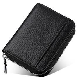 Yocipa Genuine Leather Coin Case, 6 Compartments, Women's, Mini Wallet, Men's RFID Coin Purse, Convenient, Small, Multifunctional, Compact, Unisex, Black