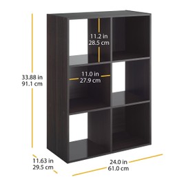 Whitmor 6 Cube Bookcase, 3 Tier Stackable MDF Bookself, Open Storage Display Organizer, Storage Cabinet for Living Room, Bedroom, Home, Office, 24" L x 11.6" W x 33.8" H, Black