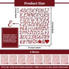 1 Inch Glitter Letter Sticker - Self Adhesive Alphabet Number Stickers for Scrapbook,Wedding,Mailboxes,Name,DIY and Craft - 8 Sheets Shimmering Red