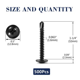 #10 x 1-1/4" Sheet Metal Screws 500PCS 410 Stainless Steel Truss Head Fast Self Tapping Screws Black Oxide by SG TZH