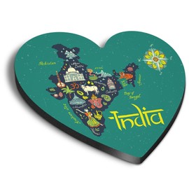 1x Heart MDF Magnet 6cm - India Travel Map Flag Indian Asia Holiday - Fridge Locker Office Whiteboard Toolbox #58776