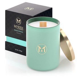 Myrrh Bliss of Essence MyrrhUSA Ocean Breeze Scented Candle C 15 oz Natural Soy Wax with Crackling Wooden Wick & Essential Oils | 80 Hour Burn | Luxury Aromatherapy Candle for Relaxation, Home Dcor, Living Room & Bathroom