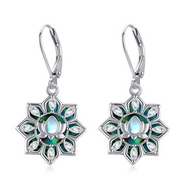 Lotus Earrings 925 Sterling Silver Moonstone Lotus Flower Earrings Abalone Shell Lotus Flower Jewelry Mother's Day Jewelry Gifts for Women Mom