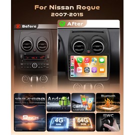 4Core 4G+64G Android Car Radio for Nissan Rogue 2007-2015,Wireless Carplay & Android Auto, 9" Touchscreen Backup Camera, Bluetooth 5.0, Voice Control, SWC/AI DSP/EQ/FM/RDS/GPS/Mirror Link/WiFi