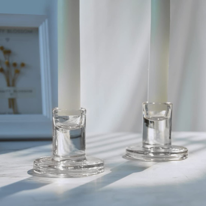 AGLARY 12pcs Taper Candle Holders, Glass Crystal Candlestick Holders Bulk,