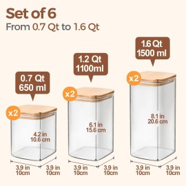 Set of 6 Airtight Glass Storage Canister Lids (0.7Qt/1.2Qt/1.6Qt) Food & Kitchen Pantry Storage Jar Storage Bottles & JarsPack Size: 1 Pack