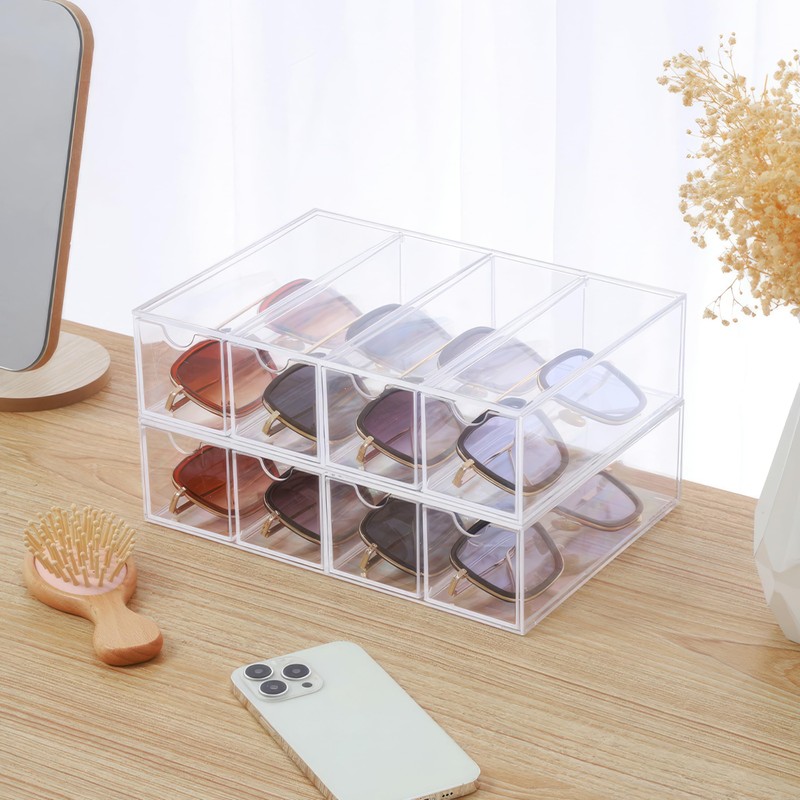 Acrylic Sunglasses Organizer with 4 Drawers - Clear Eyeglass Holder