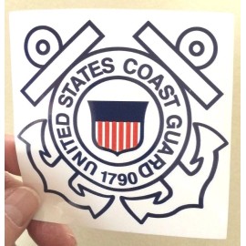 U. S. COAST GUARD 4" X 4" logo.   Self-Stick Vinyl.