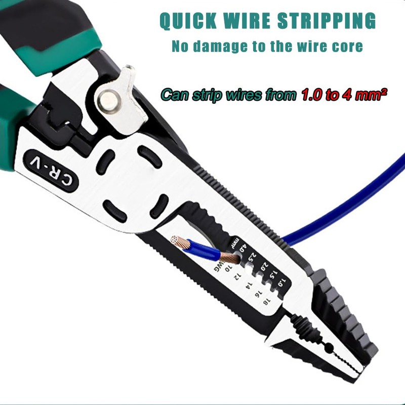 9-in-1 Wire Stripper Tool, Heavy Duty Cable Cutters, C-RV Multifunctional