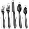 Black Hammered Silverware Set, 20-Piece Heavy Duty Stainless Steel Flatware