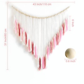 COREFUN decoracion pared, macrame decoracion pared, 100cm*80cm, decoracion otoño, adornos para sala, Bohemia Tejida a Mano, con Borlas Largas, cuentas de madera, colgantes decorativos (Blanco rosa)