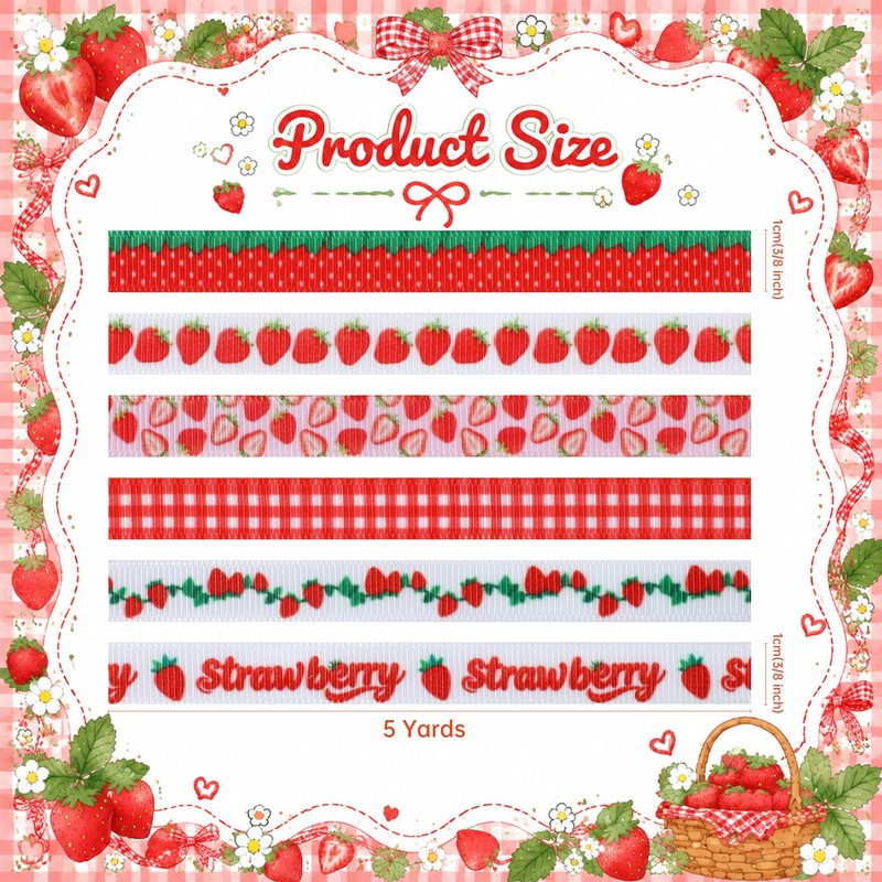 Strawberry Grosgrain Ribbon Set for Girls Berry First Birthday