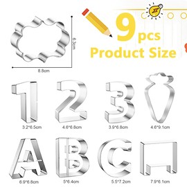 Schulanfang Ausstechform,9Pcs Schuleinführung Plätzchen Ausstecher,Edelstahl Einschulung Keksausstecher,Lehrer Keksschneider,Cookie Cutter aus Zuckertüten ABC 123 Buch schwarzes Brett