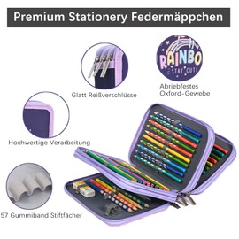 Veroa Pencil Case 3 Compartments - Square, Multilayer, Large Capacity Pencil Case Girls Pink Kawaii Pencil Case - 57 Pockets for School, Teenagers, Children, Boys, Girls, purple, L, cute