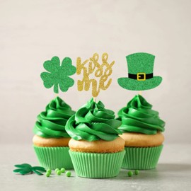 Glitter St Patricks Day Cupcake Toppers,Shamrock Cupcake Toppers Leaf Cupcake Topper,St Patricks Cupcake Toppers for St Patricks Day Cupcake Decorations St Patrick's Day Party Decorations