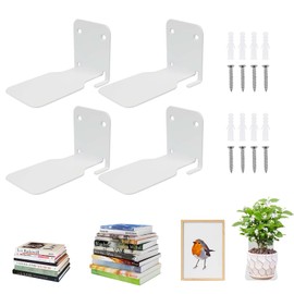 JYUHA 4 PCS Invisible Floating Bookshelves, Wall Mounted Floating Book Shelves Metal Heavy Duty Wall Bookshelf Invisible White Floating Bookshelf for Home Office Living