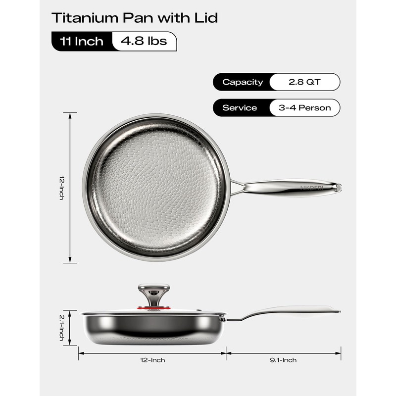Titanium Pans for Cooking 11 Inch Hammered Pro Frying Pan