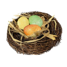 Lizzy 1 x Easter Birds Nest | 3pc foam eggs Easter Decoration Craft Nest with Colourful Spotted Eggs, Props for Garden Yard Home Party Easter Decor