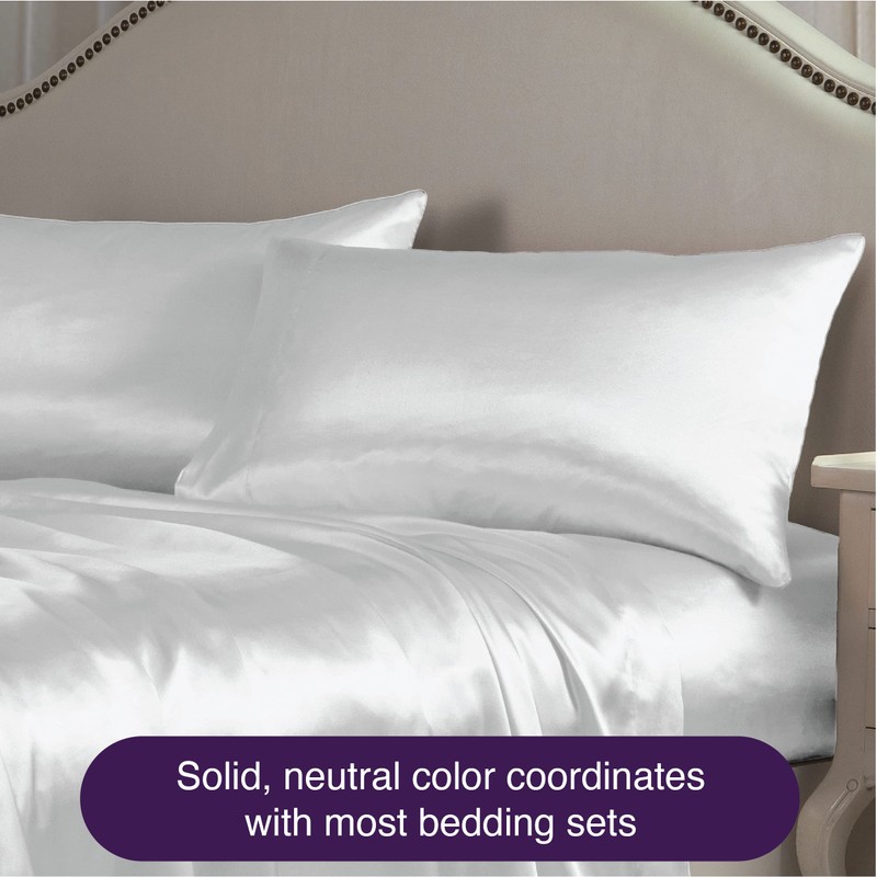 Silky Satin Beauty Bed Pillow Covers, Standard/Queen, White, 2-Pack