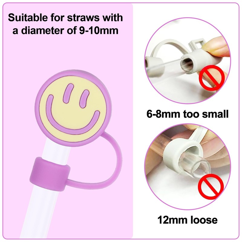 JarThenaAMCS 6PCS Smile Face Straw Covers - Cute Silicone Reusable