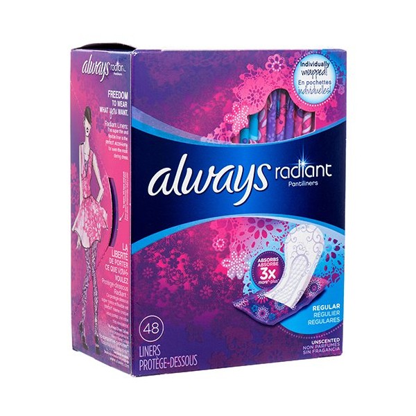 Always New 366569 Radiant Liners Regular 48 Ct (-Pack) Feminine Hygiene Wholesale Bulk Health & Beauty Feminine Hygiene Fashion Accessories