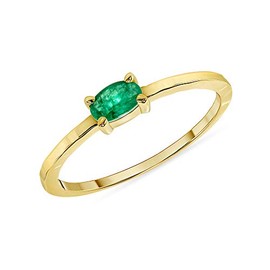 Takar Solid 10k Yellow Gold Solitaire Oval Genuine Emerald Stackable Ring (Size 9.75)
