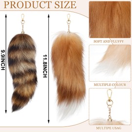 Ferreve Huge and Fluffy Real Fox Tail Keyring Faux Fur Tail Keychain Handbag Accessory Hook Pendant Gift for Women 2 Sizes(Gold,Brown,2 Pcs)