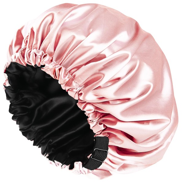 Amamba Shower Cap,100% Real Satin Lined Shower Cap,Extra Large Shower Cap for Women Reusable Waterproof,Adjustable Size&Long Hair Bath Caps