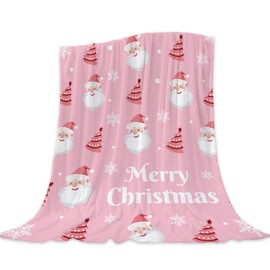 Neatee Living Christmas Decorative Throw Blanket Cute Pink Santa Claus Blanket Xmas Winter Holiday Blanket for Couch Sofa Bed Soft Lightweight Fuzzy Plush Fleece Lap Blankets and Throws 50x60