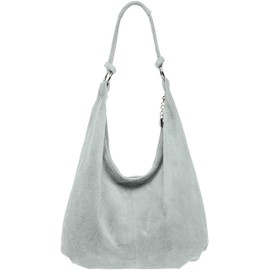 Caspar TL617 Large Women's Vintage Suede Bag, light grey