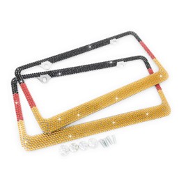 JR2 Premium 2 PCS Shining Crystal License Plate Frame+Free Crystal Cap+Screw (Germany Flag-Chrome)