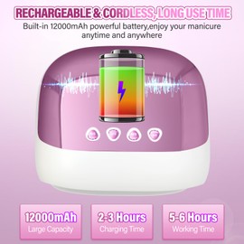 108W Cordless LED UV Nail Lamp with 12000mAh Battery,4 Timers,Low Heat for Sensitive Nails,Infrared Sensor & Detachable Base,Rechargeable Gel Nail Dryer for All Gel Polishes for Home Salon Travel