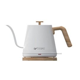 LP Living Plus Modern Electric Gooseneck S/S Kettle, 1200W Quick Heating,One touch, 0.8L, White