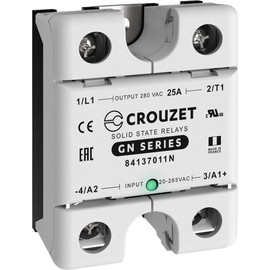 CROUZET Relay, SSR, Gn, Single Phase, Panel Mount, 25A, 20-265 Vac In, 280 Vac Out