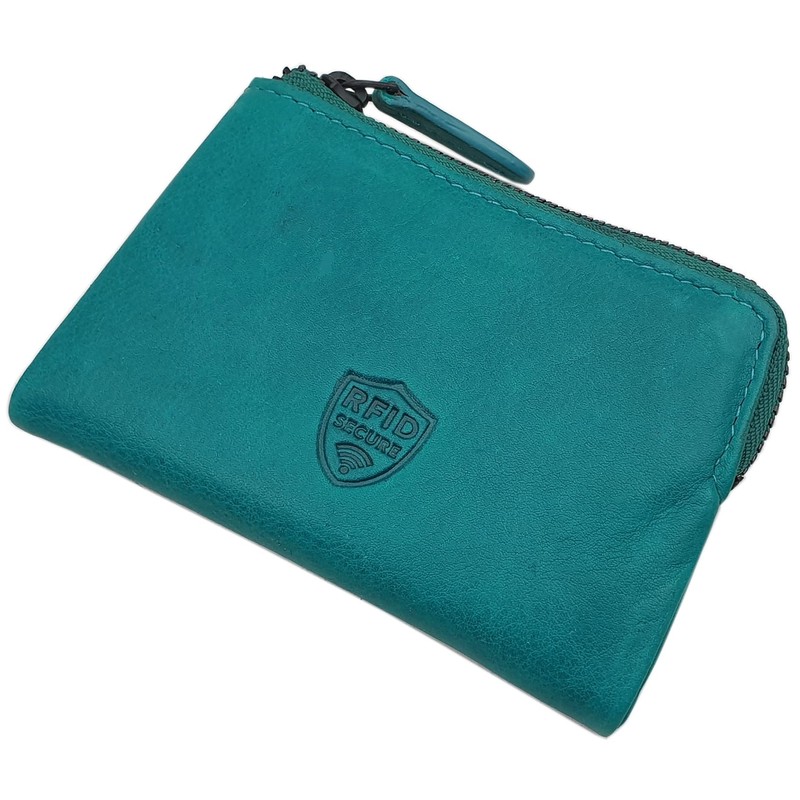 myledershop Cowhide Leather Wallet with RFID & NFC Protection, petrol,